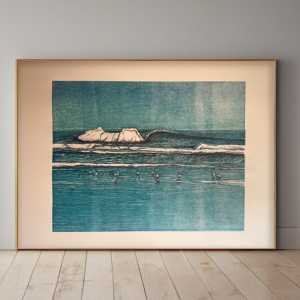 "Donde rompen las olas" ~ Xilografía (76 x 56 cm)